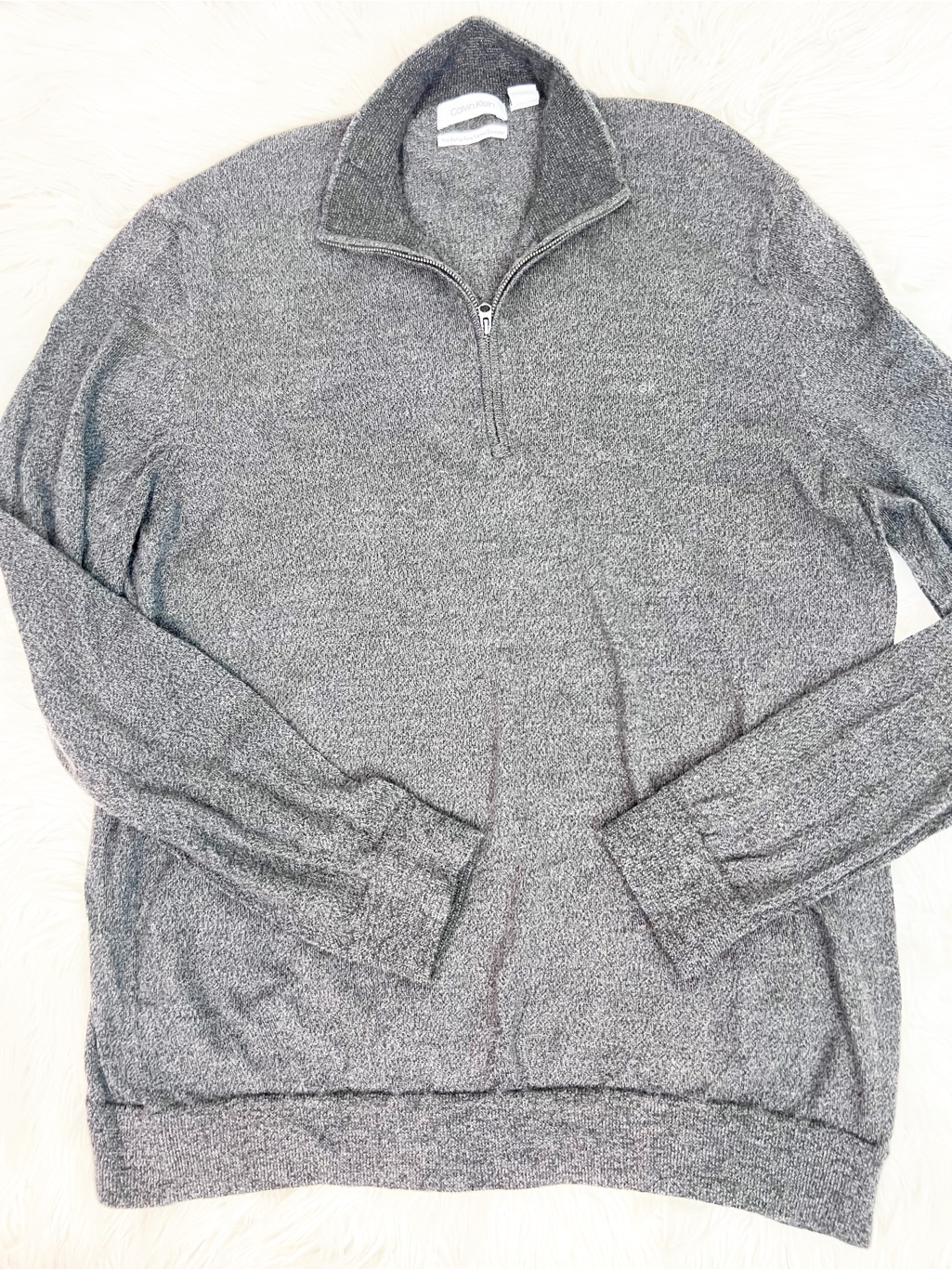 Calvin Klein Black Gray Variegated 1/4 Zip Pullover Wool Sweater Mens Xxl